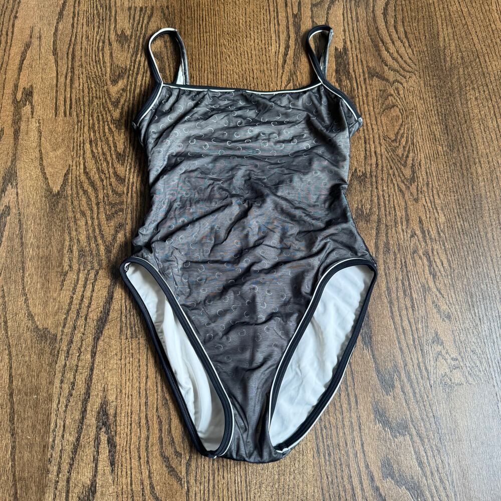 Oscar de la Renta Womens One Piece High Cut Leg Swim Suit Sheer Black Size Large